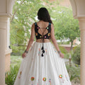 Elegant White Cotton Multicolor Embroidered Mirror Work Designer Lehenga Choli for Women