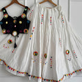 Elegant White Cotton Multicolor Embroidered Mirror Work Designer Lehenga Choli for Women