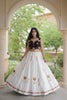 Elegant White Cotton Multicolor Embroidered Mirror Work Designer Lehenga Choli for Women