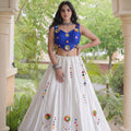 Charming White Cotton Multicolor Embroidered Mirror Work Designer Lehenga Choli for Women