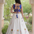 Charming White Cotton Multicolor Embroidered Mirror Work Designer Lehenga Choli for Women