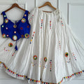 Charming White Cotton Multicolor Embroidered Mirror Work Designer Lehenga Choli for Women