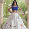 Charming White Cotton Multicolor Embroidered Mirror Work Designer Lehenga Choli for Women