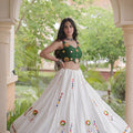 Beautiful White Cotton Multicolor Embroidered Mirror Work Designer Lehenga Choli for Women