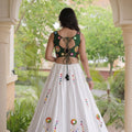 Beautiful White Cotton Multicolor Embroidered Mirror Work Designer Lehenga Choli for Women