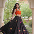 Stunning Black Cotton Multicolor Embroidered Mirror Work Designer Lehenga Choli for Women