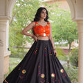 Stunning Black Cotton Multicolor Embroidered Mirror Work Designer Lehenga Choli for Women