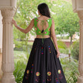 Stylish Black Cotton Multicolor Embroidered Mirror Work Designer Lehenga Choli for Women