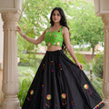 Stylish Black Cotton Multicolor Embroidered Mirror Work Designer Lehenga Choli for Women