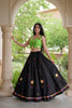 Stylish Black Cotton Multicolor Embroidered Mirror Work Designer Lehenga Choli for Women