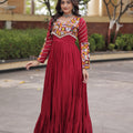 Stunning Maroon Rayon Embroidered Mirror Work Navratri Gown for Women