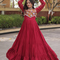 Stunning Maroon Rayon Embroidered Mirror Work Navratri Gown for Women