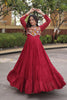 Stunning Maroon Rayon Embroidered Mirror Work Navratri Gown for Women