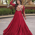 Stunning Maroon Rayon Embroidered Mirror Work Navratri Gown for Women