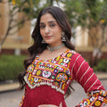 Stunning Maroon Rayon Embroidered Mirror Work Navratri Gown for Women