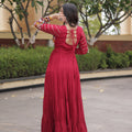Stunning Maroon Rayon Embroidered Mirror Work Navratri Gown for Women