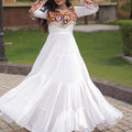 Wonderful White Rayon Embroidered Mirror Work Navratri Gown for Women