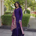 Stunning Purple Rayon Gota Patti Work Designer Gown with Dupatta for Women