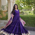 Stunning Purple Rayon Gota Patti Work Designer Gown with Dupatta for Women