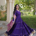 Stunning Purple Rayon Gota Patti Work Designer Gown with Dupatta for Women