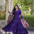 Stunning Purple Rayon Gota Patti Work Designer Gown with Dupatta for Women