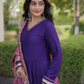 Stunning Purple Rayon Gota Patti Work Designer Gown with Dupatta for Women