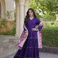 Stunning Purple Rayon Gota Patti Work Designer Gown with Dupatta for Women