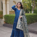 Elegant Royal Blue Rayon Gota Patti Work Designer Gown with Dupatta for Women