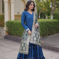 Elegant Royal Blue Rayon Gota Patti Work Designer Gown with Dupatta for Women