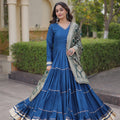 Elegant Royal Blue Rayon Gota Patti Work Designer Gown with Dupatta for Women