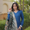 Elegant Royal Blue Rayon Gota Patti Work Designer Gown with Dupatta for Women