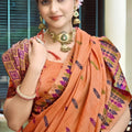 Elegant Orange Assam Silk Weaving Saree for Women