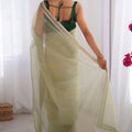 Graceful Pista Green Net Saree with Net Lace Work for Women
