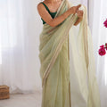Graceful Pista Green Net Saree with Net Lace Work for Women