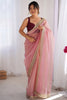 Beautiful Pink Net Saree with Net Lace Work for Women