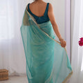 Elegant Teal Green Net Saree with Net Lace Work for Women