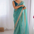 Elegant Teal Green Net Saree with Net Lace Work for Women