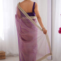 Stylish Lavender Net Saree with Net Lace Work for Women