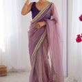 Stylish Lavender Net Saree with Net Lace Work for Women