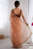 Lovely Peach Net Saree with Lace Work for Women