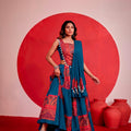 Elegant Teal Blue and Red Rayon Bandhani Print Designer Lehenga Choli with Dupatta for Women