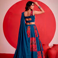 Elegant Teal Blue and Red Rayon Bandhani Print Designer Lehenga Choli with Dupatta for Women