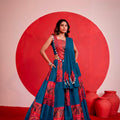 Elegant Teal Blue and Red Rayon Bandhani Print Designer Lehenga Choli with Dupatta for Women