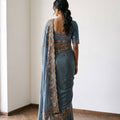 Elegant Ice Blue Soft Moss Chiffon Embroidery Cutwork Saree for Women