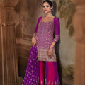 Stunning Purple and Rani Pink Heavy Embroidered Designer Salwar Suit with Dupatta