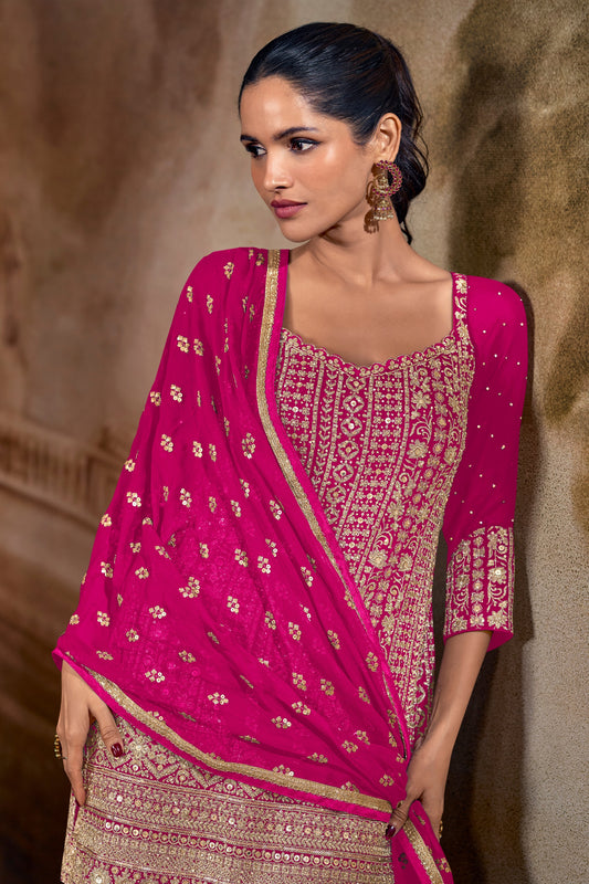 Stylish Rani Pink and Purple Heavy Embroidered Designer Salwar Suit with Dupatta