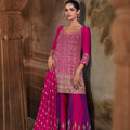 Stylish Rani Pink and Purple Heavy Embroidered Designer Salwar Suit with Dupatta