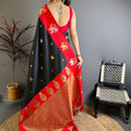 Stunning Black Soft Silk Jacquard Work Designer Saree for Women