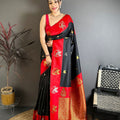 Stunning Black Soft Silk Jacquard Work Designer Saree for Women