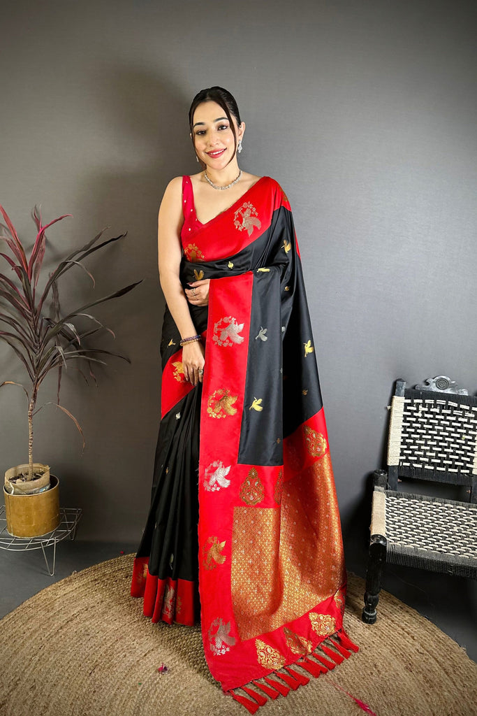 Stunning Black Soft Silk Jacquard Work Designer Saree for Women